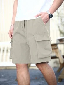 Manfinity Homme Herren einfarbige Lässig Shorts mit Vordertasche und Bindung, Alltagskleidung - Hellgrau - Übersicht 1