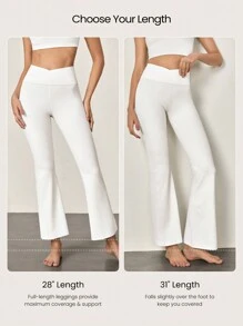 GLOWMODE 31" FeatherFit™ Flared Crossover Waist Leggings With Built-In Underwear Low Impact Yoga Pilates Daily - White - View 7