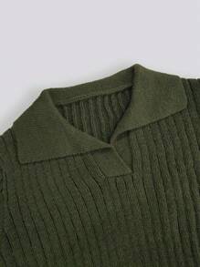 EMERY ROSE Solid Ribbed Knit Sweater & Knit Pants Fall Winter Cloth For Women - Army Green - View 7