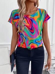 SHEIN Clasi Women's Dropped Shoulder Geometric Loose Shirt, Valentine's Day - Multicolor - View 5