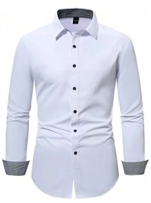 Manfinity Mode Men's Casual Long Sleeve Shirt For Commuting, Autumn - White - View 7