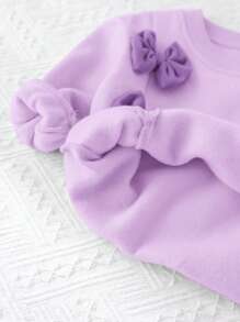 SHEIN 2pcs Baby Girl Cute Pink Bow Sweatshirt And Elastic Waist Pants Set, Autumn/Winter - Multicolor - View 5