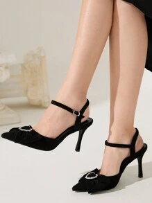 CUCCOO CHICEST Women's Pointed Toe Stiletto High Heels With Heart Buckle Detailing, Sexy Fashion Elegant Party Pumps Valentine's Day Valentines - Black - View 1