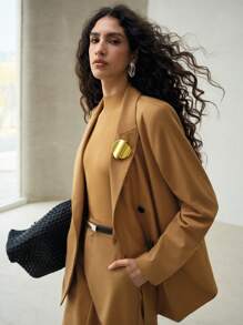 MOTF PREMIUM STRAIGHT METAL DECOR DOUBLE BREASTED BLAZER