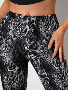 Easelle Women's Simple Leopard Print Knitted Leggings, Casual For Daily Wear