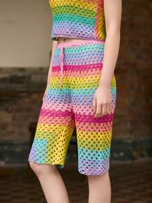 Skyraze Quần len dệt kim khoét rỗng nhiều màu tương phản cho kỳ nghỉ thường ngày - Nhiều màu - Xem 11