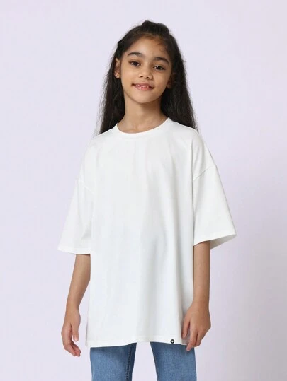  SUMWON Oversized T Shirt Classic Crew Neck Elbow Length Sleeves Relaxed Fit Everyday Casual Comfort Wear Loose Cut Top Essential Basic Tween Fashion Vacation