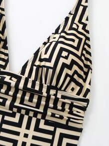 Swim Oasis Summer Elegant Simple Print Ruched Waist One-Piece Maxi Skirt For Women - Multicolor - View 7