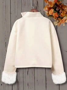 SHEIN Teen Girl Elegant Short Jacket With Bow Collar For Teenage Girls