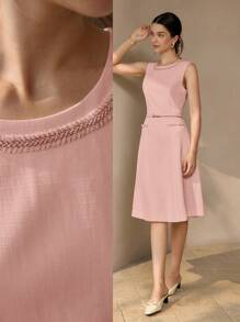 MOTF PREMIUM CONTRAST TAPE FITTED WAIST TANK DRESS - Pink - View 8