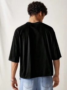 Manfinity RebelGame Round Neck Short Sleeve Numeric Print Casual Top, For New Year, Daily Wear - Black - View 2