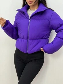 Muchica 短款立领休闲纯色冬季夹克 - 寶藍色 - 查看 5