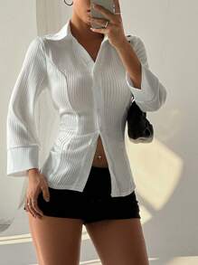 Lunelith SHEIN Lunessa Women's Striped Jacquard Midarm Shirt