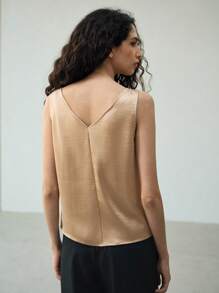 MOTF PREMIUM COWL NECK SIMPLE SLEEVELESS BLOUSE - Khaki - View 6