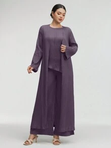 Mulvari Solid Tank Top & Pants & Open Front Coat