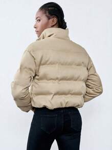 Chiquease Abrigo acolchado de mujer Luminelle con cuello alto y manga larga, ropa de invierno - Caqui - Ver 2