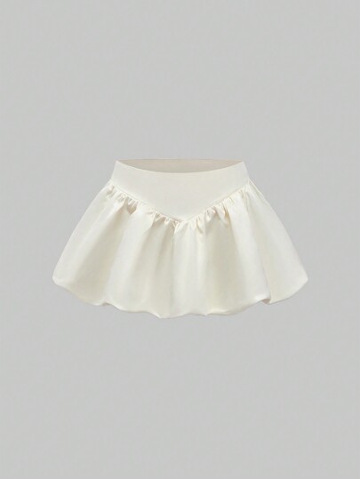 Kawaii Vintage Sweet Casual Palace Satin Floral High Waist A-Line Ruffle Hem Skirt For Women