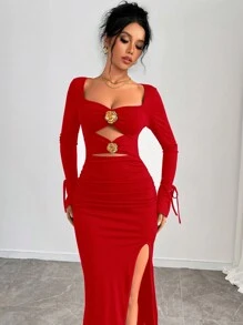 Calvaya Vestido ajustado con abertura alta, envolvente y con estampado floral recortado y fruncido, elegante para mujeres, ropa de fiesta casual y sexy del estilo Y2K, para primavera y otoño