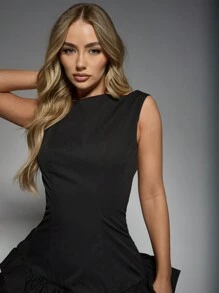 MISSGUIDED Elegant Puffball Mini Party Dress With Ruffle Hem Detail Slashed Neck Balloon Design Sophisticated Evening Special Occasion Dress - Black - View 3