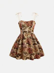 SHEIN Girlism Tween Girls Casual Ditsy Floral Cami Dress, Party Dress - Khaki - View 1