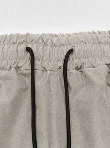 Manfinity Homme Herren einfarbige Lässig Shorts mit Vordertasche und Bindung, Alltagskleidung - Hellgrau - Übersicht 3