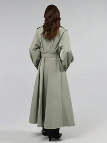 Ontre 2025 New Women Solid Color Front Button Long Sleeve Simple Casual Trench Coat, Commuter Coat, Spring, Retro - Khaki - View 3