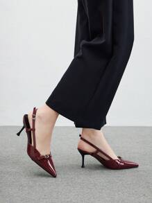 CUCCOO BIZCHIC Women's Pointed-Toe Metal Studded High Heel Pumps With Ankle Strap, Suitable For Party, Daily, Commute, Wedding Occasions Spring Shoes Spring Break Easter - Burgundy - View 3