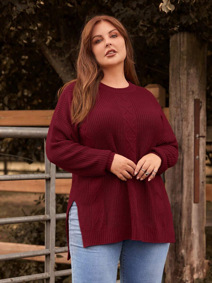 EMERY ROSE Oversize Long Sleeve Sweater, Casual & Fashionable For Plus Size, Everyday Wear