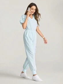 TaskEZ Solid Color Ribbed Splice Short Sleeve Scrub Uniform Set, Spring/Summer - Mint Green - View 5