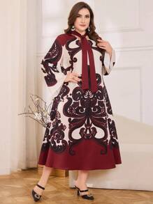 Lacomfia Plus Size Print A-Line Silhouette Elegant Dress - Multicolor - View 5