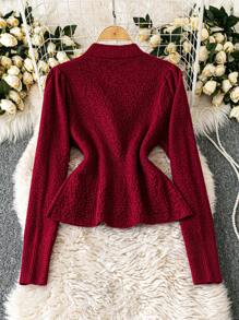 Chiquease Cárdigan casual minimalista rojo angular para mujer de otoño/invierno - Color caoba - Ver 2