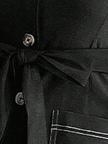 Chiquease Vestido camisero corto elegante con efecto denim para mujer - Negro - Ver 5