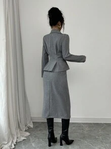 SHEIN PETITE Set de 2 piezas para mujer con diseño de pliegues y estampado de flores, top y falda de línea A, para otoño/invierno