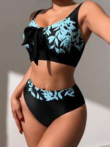 Ladies' Printed Tie-Up Splicing Bikini Set, Fashionable Mature, Summer - Multicolor - View 1