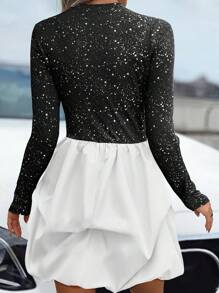 SHEIN Clasi Vestido corto casual de mujer con mangas largas y cuello alto en bloques de color