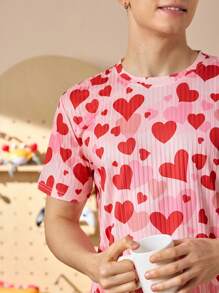 Men's Round Neck Short Sleeve Allover Print Casual Top And Shorts Pajama Set - Multicolor - View 7