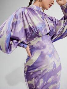 Modelyn Women Stand Collar Long Sleeve Simple Midi Casual Dress, For Daily Wear - Multicolor - View 4