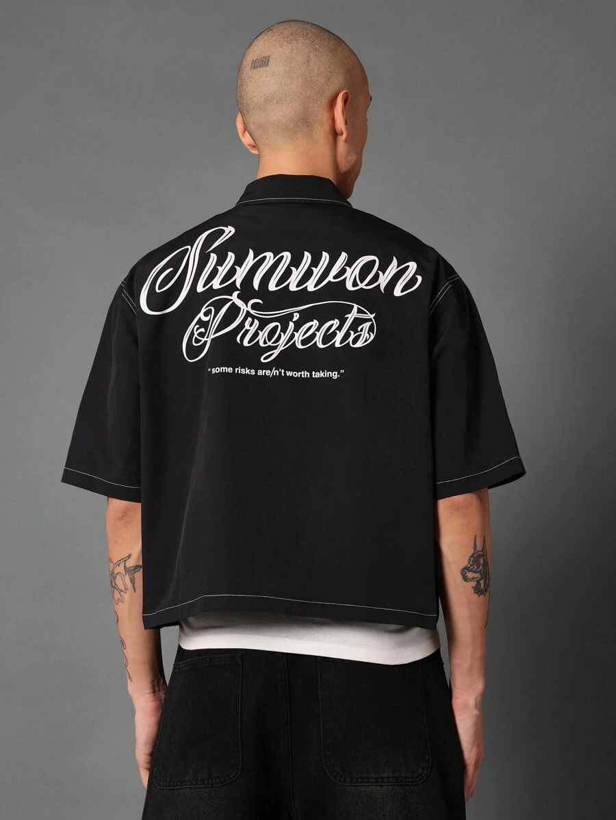 SUMWON Sumuwon Projects 街头服饰短袖衬衫休闲宽松版型都市时尚宣言图案印花生活方式夏季现代青年文化运动风 - 黑色 - 查看 1