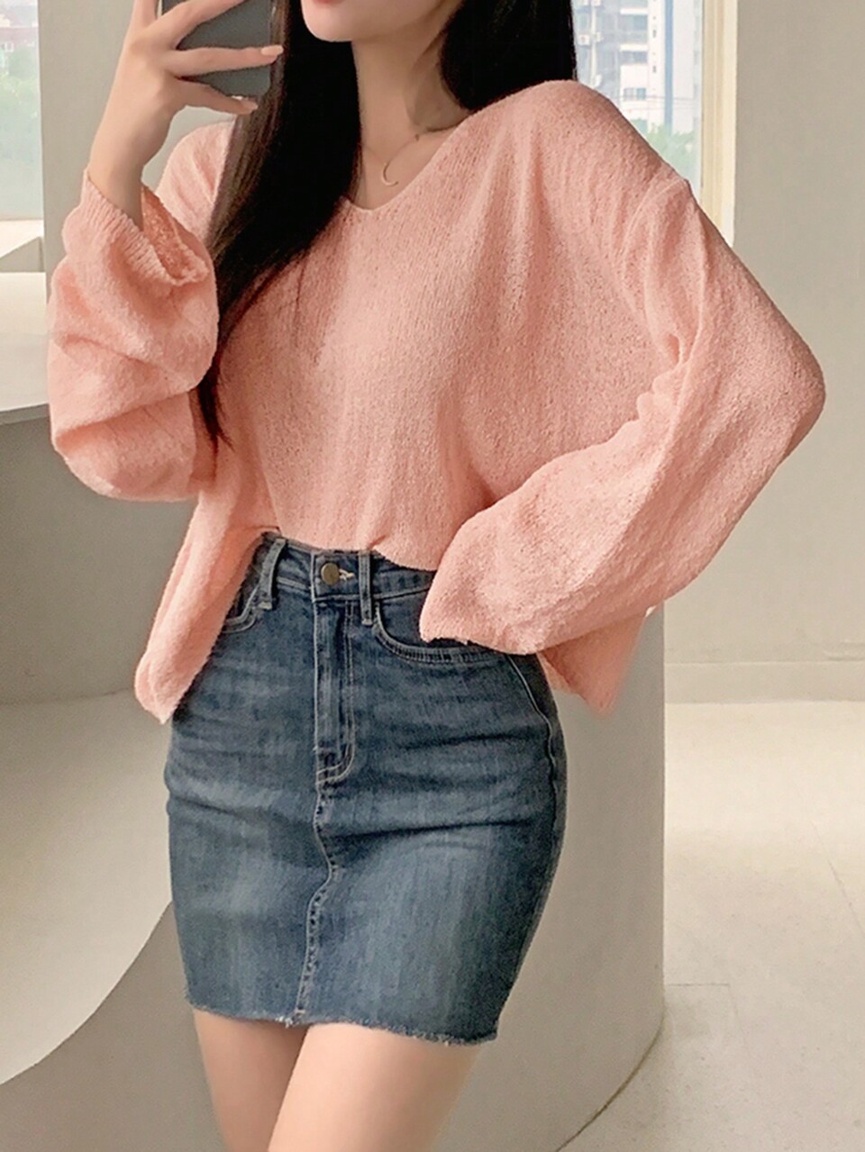 Women V-Neck Oversized Loose Solid Color Sweater Fall