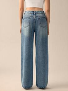 Forever 21 Calça Jeans Feminina Casual Solta com Bolsos e Perna Larga