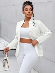 Maweii 大码女式立领纽扣夹克，适合日常穿着。秋冬季，新年，新款，外套，时尚，百搭。 - 白色 - 查看 3