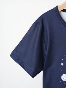 SHEIN Boys' Cute Space Panda Short Sleeve & Pants Casual Loose Comfortable Pajama Set - Black - View 5