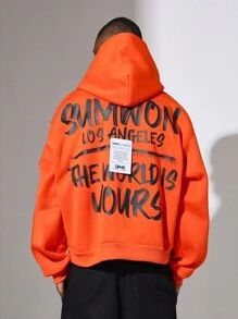 SUMWON Los Angeles Urban Streetwear Hooded Sweatshirt Large Back Print Pullover Winter Fall Oversized Casual Comfortable Athletic Wear - Orange - View 1