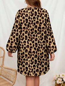 SHEIN LUNE 大码休闲豹纹长袖连衣裙，适合春秋季节 - 彩色 - 查看 2