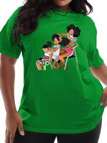 Maweii Women Plus Size Figure Graphic Round Neck Short Sleeve T-Shirt Top