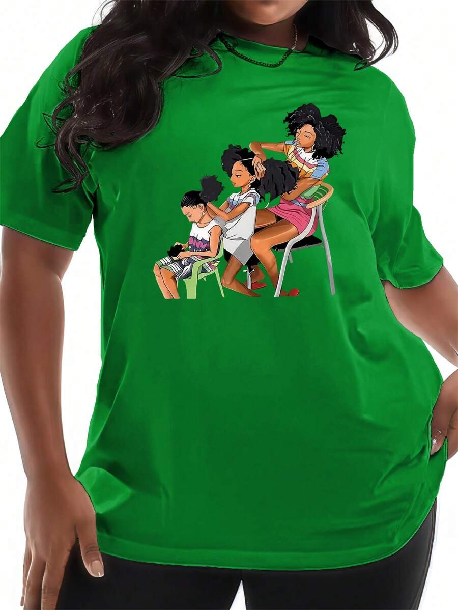 Maweii Women Plus Size Figure Graphic Round Neck Short Sleeve T-Shirt Top