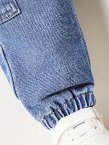 SHEIN New Loose Drawstring Waist Street Casual Cargo Pants For Baby Boys - Medium Wash - View 5
