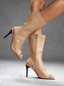 CUCCOO SZL High Heel Crocodile Pattern Peep Toe Ankle Boots