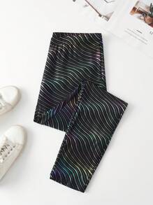 SHEIN Unity Plus Size Fashionable Ombre Water Wave Pattern High Waist Leggings Fall Cloth For Women - Black - View 1