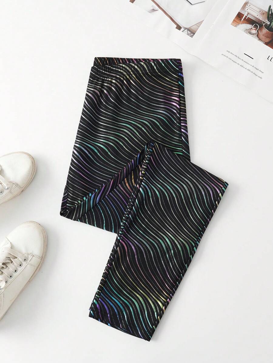 SHEIN Unity Plus Size Fashionable Ombre Water Wave Pattern High Waist Leggings Fall Cloth For Women - Black - View 1